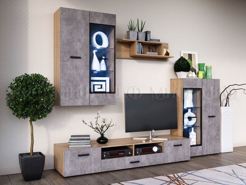 Нэнси New Пенал-стекло навесной исп.2 (ЛДСП) Бетон светлый/Сонома | увеличить фото 3 Нэнси New Пенал-стекло навесной исп.2 (ЛДСП) Бетон светлый/Сонома | фото 3