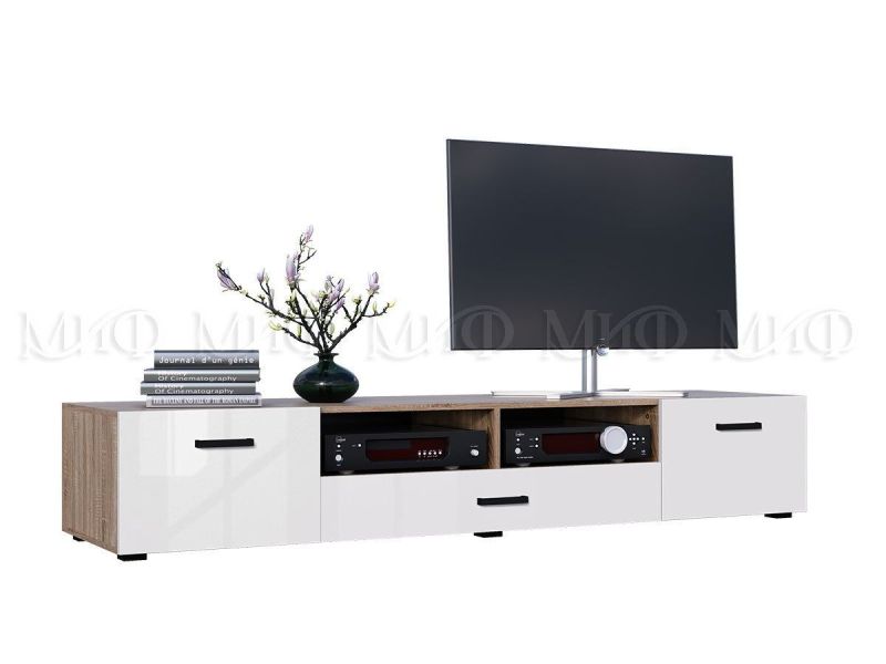 Нэнси New Тумба ТВ ЛДСП (2дв.+1ящ.) Белый глянец/Сонома | увеличить фото 1 Нэнси New Тумба ТВ ЛДСП (2дв.+1ящ.) Белый глянец/Сонома | фото 1