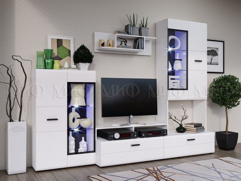 НЭНСИ NEW Гостиная Вариант №3 МДФ (Белый глянец/Белый) | увеличить фото 1 НЭНСИ NEW Гостиная Вариант №3 МДФ (Белый глянец/Белый) | фото 1